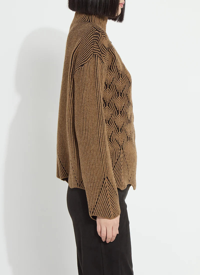 Lysse Rhea Cozy Rib Scallop Edge Pullover Camel/ Black