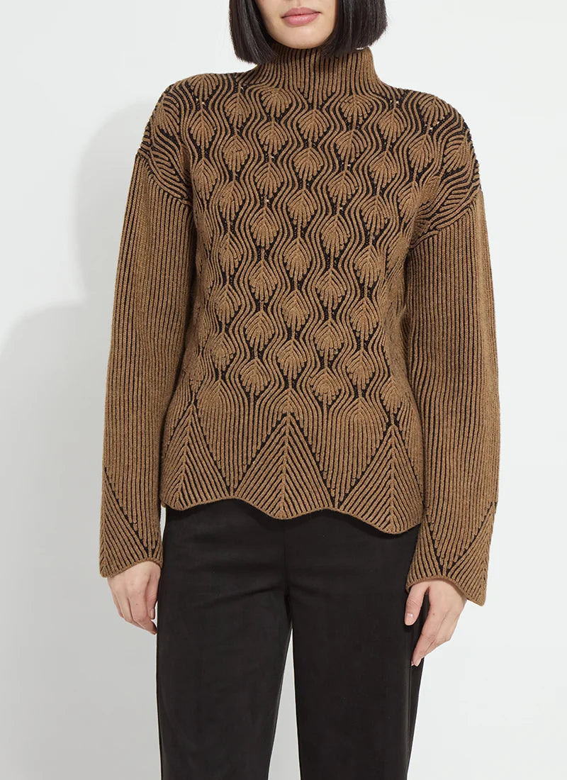 Lysse Rhea Cozy Rib Scallop Edge Pullover Camel/ Black