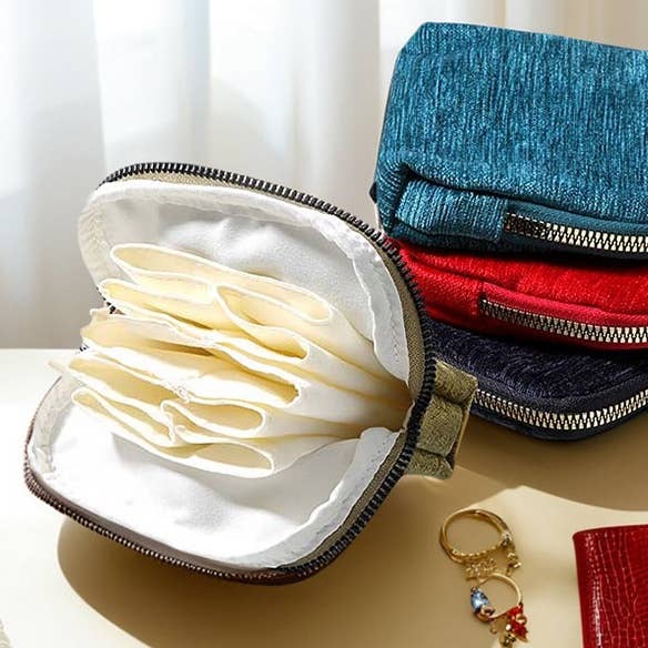 Fringe Zipper Jewelry Organizer Fabric French Blue