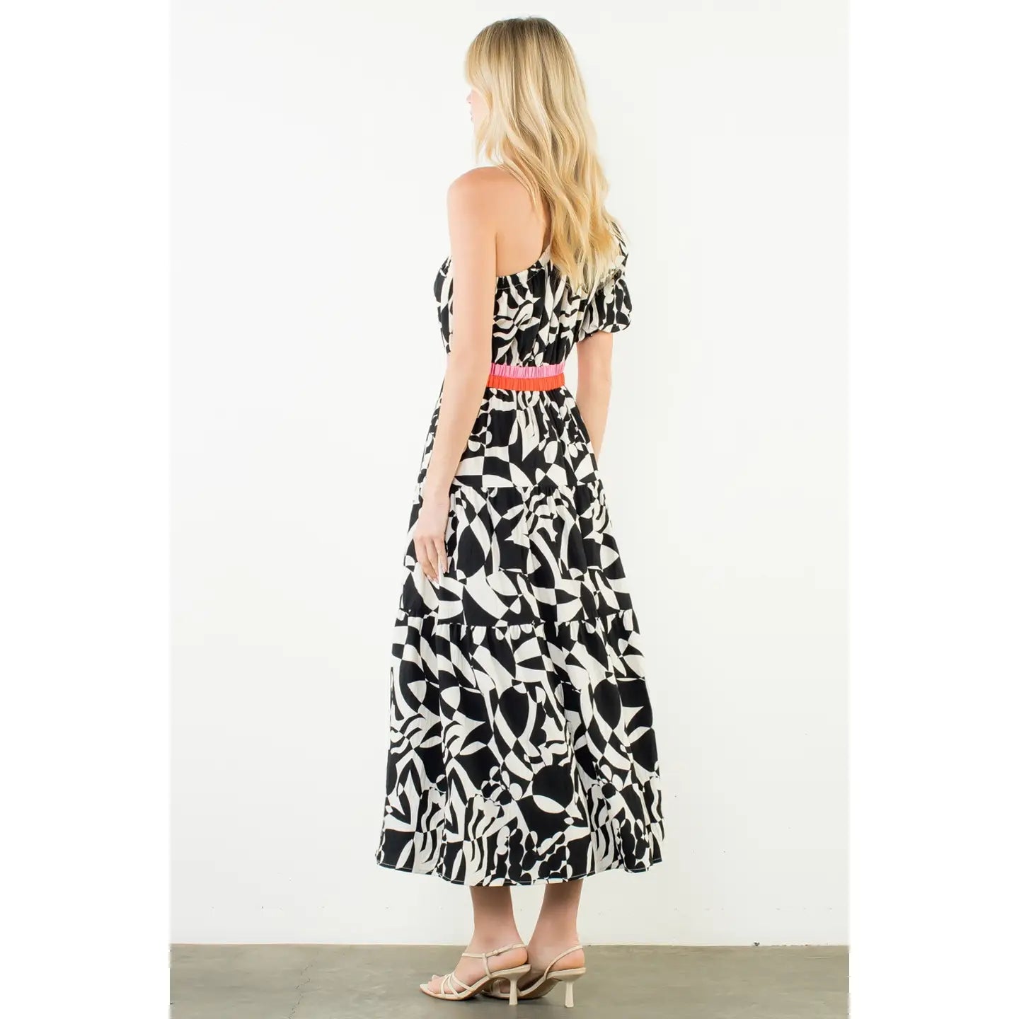 One Shoulder Pattern Maxi Dress