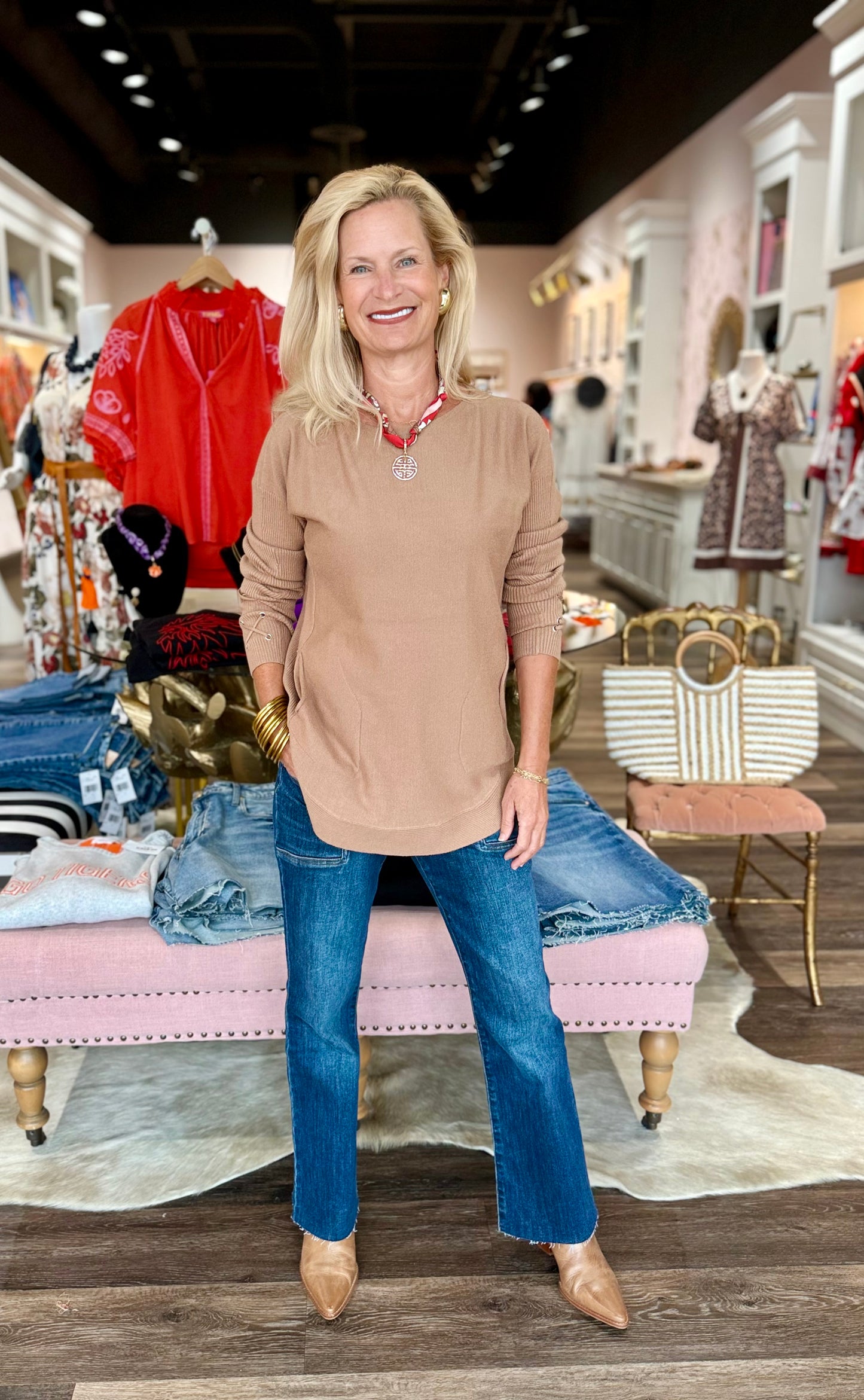 Charlie B Knit Sweater with Lace-Up Cuffs Truffle