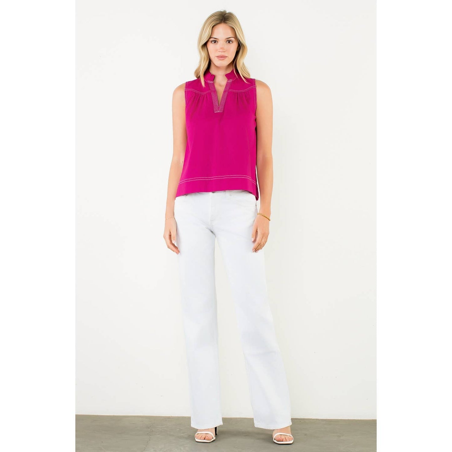 Fuchsia Contrast Stitch Sleeveless Top