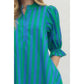 Striped puff sleeve mini dress: Green
