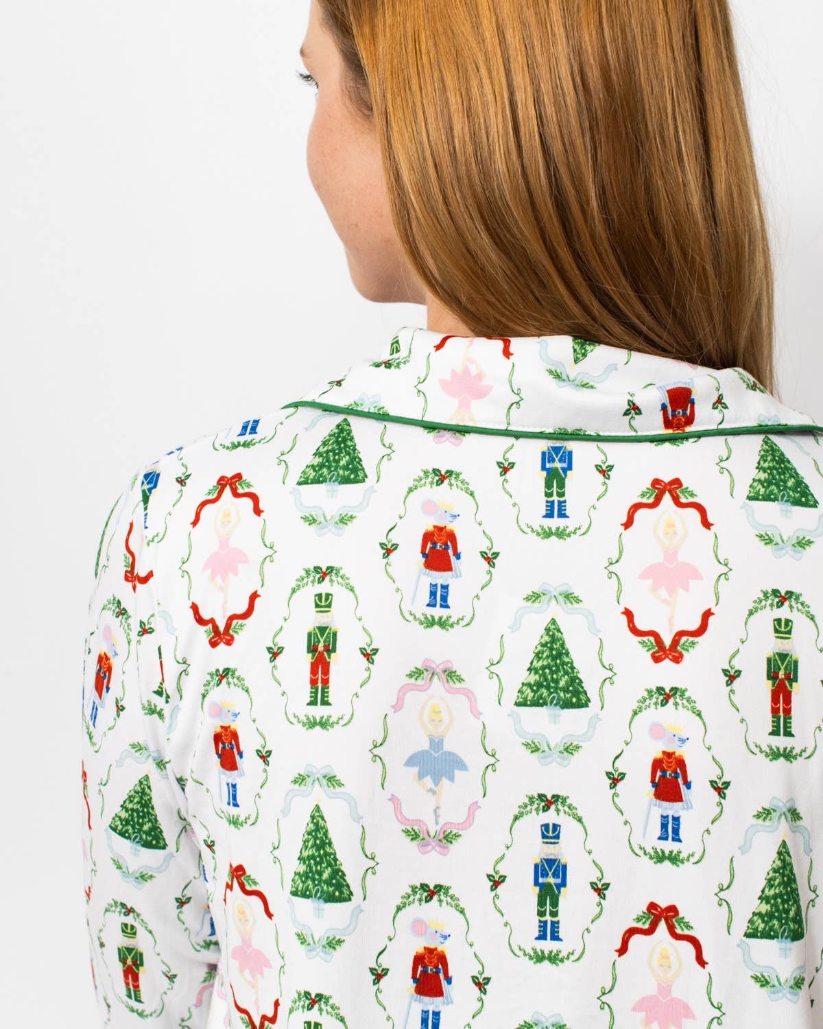 Nutcracker Waltz Long Sleeve Button Up Sleep Shirt   White/Multi