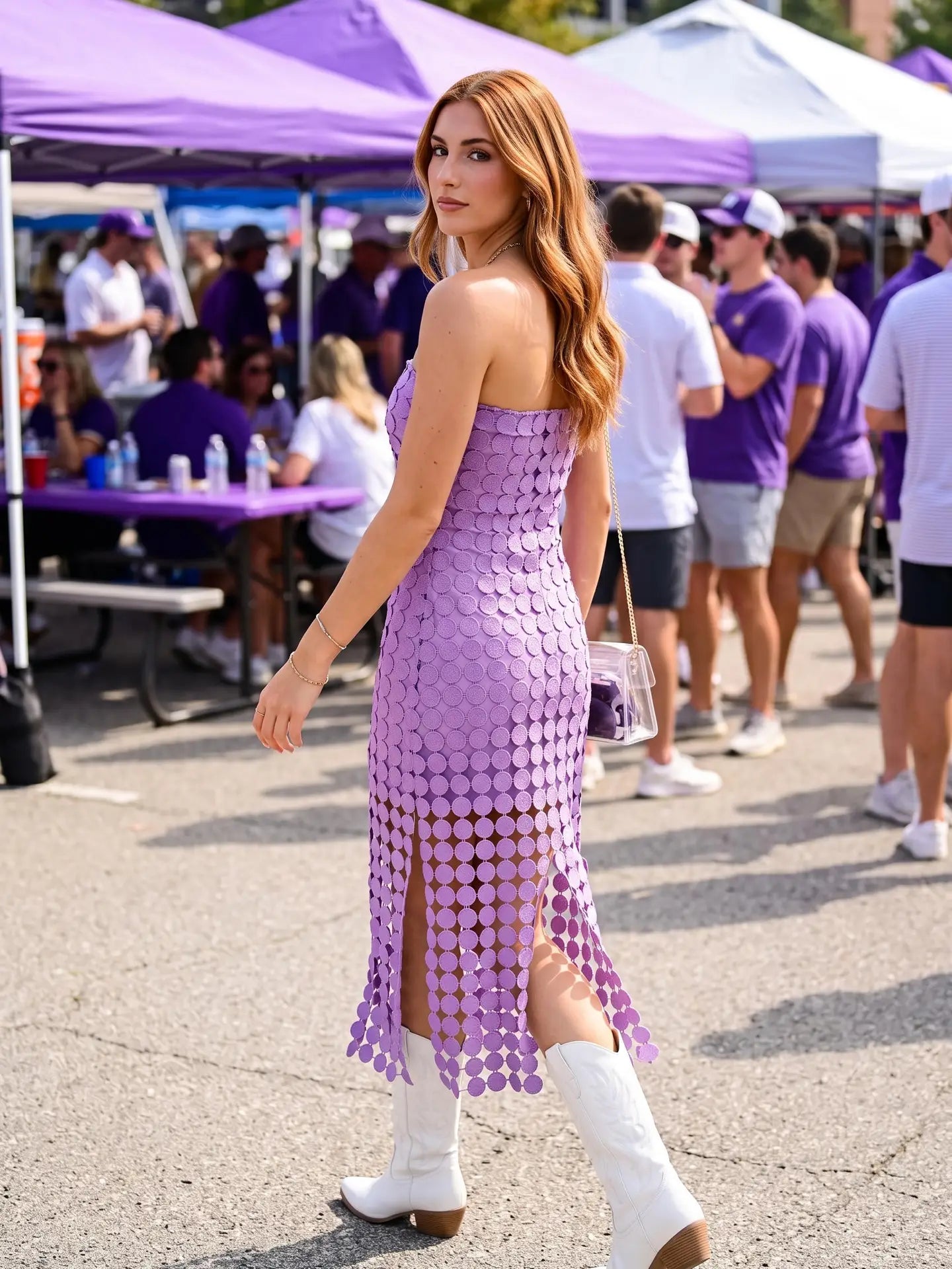 Strapless Circle Lace Fringe Midi Tube Dress