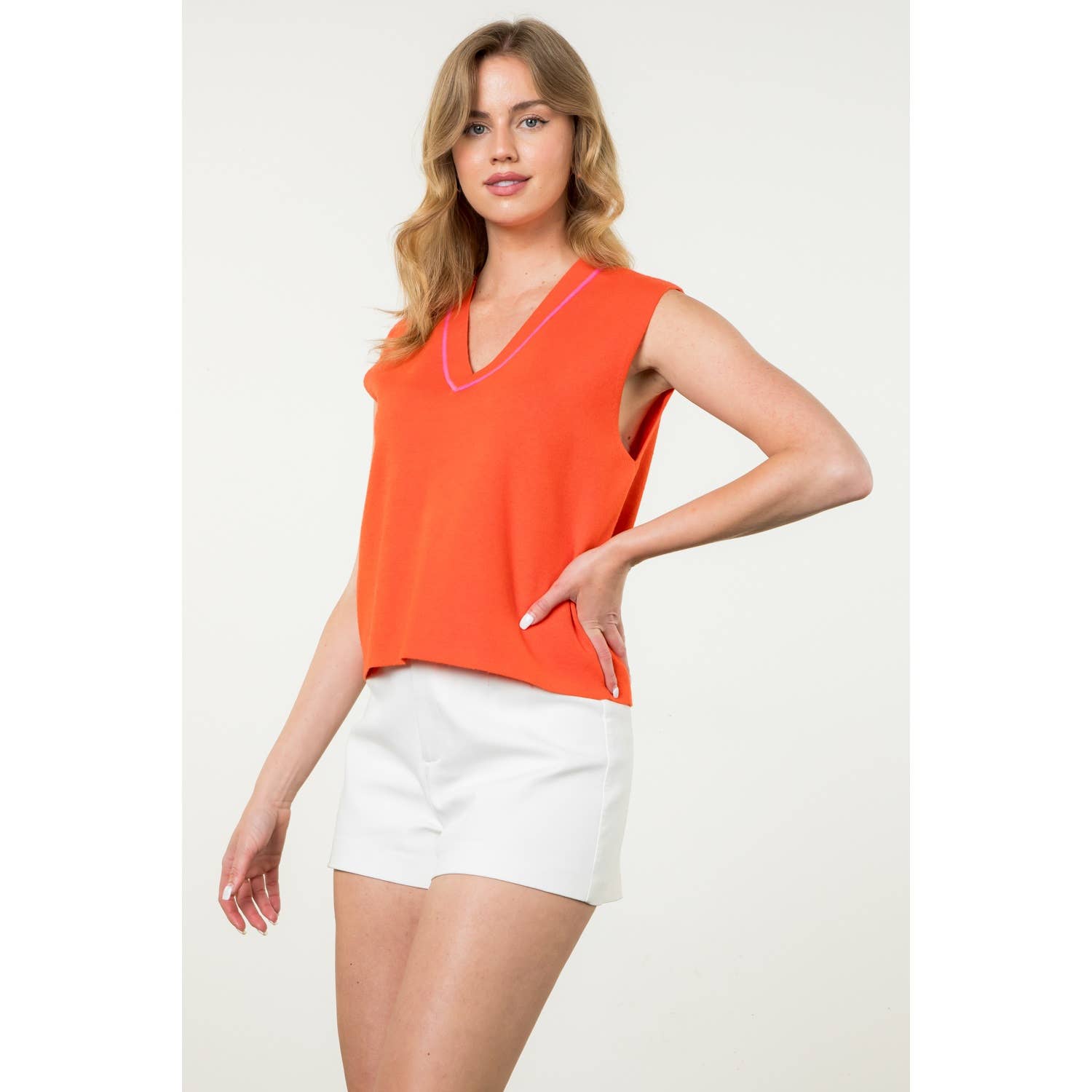 Sleeveless Knit Top Orange