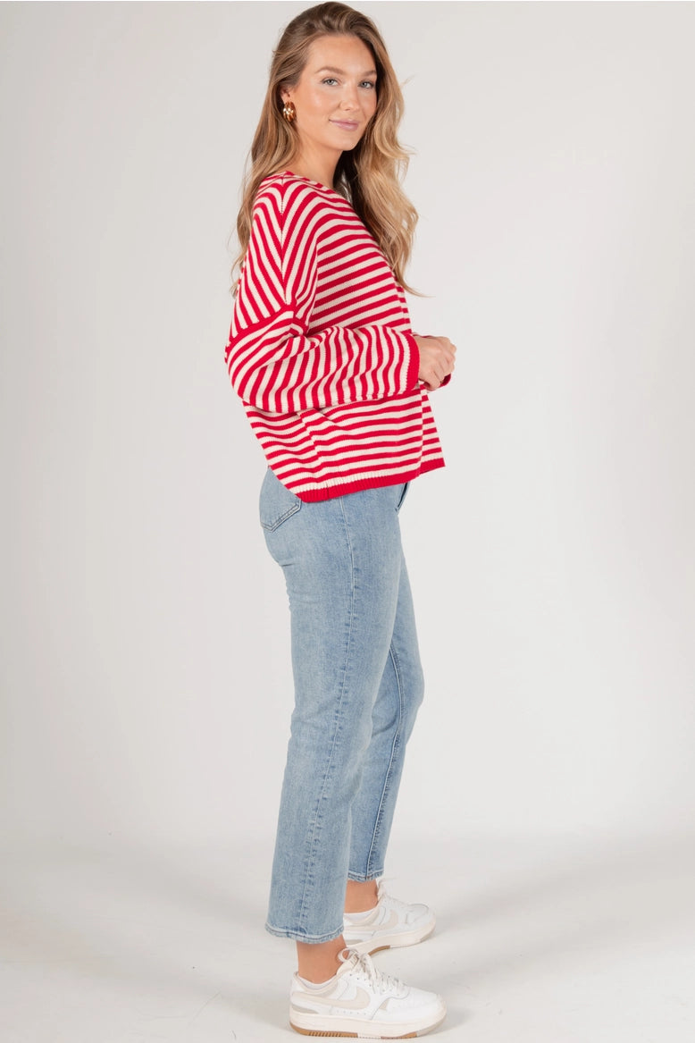 Striped T Body Sweater Red/Ivory