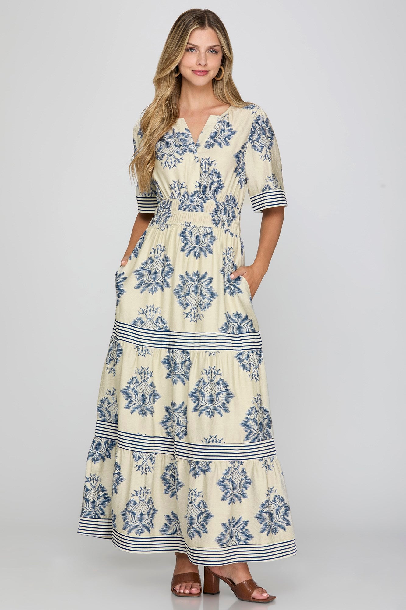 Ruffled Sleeve Tiered Maxi Dress