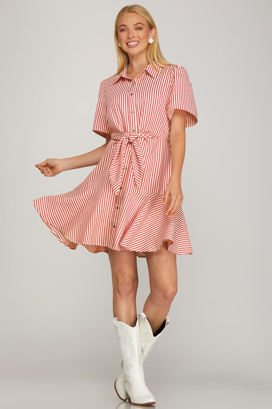 Front Tie Striped Mini Dress