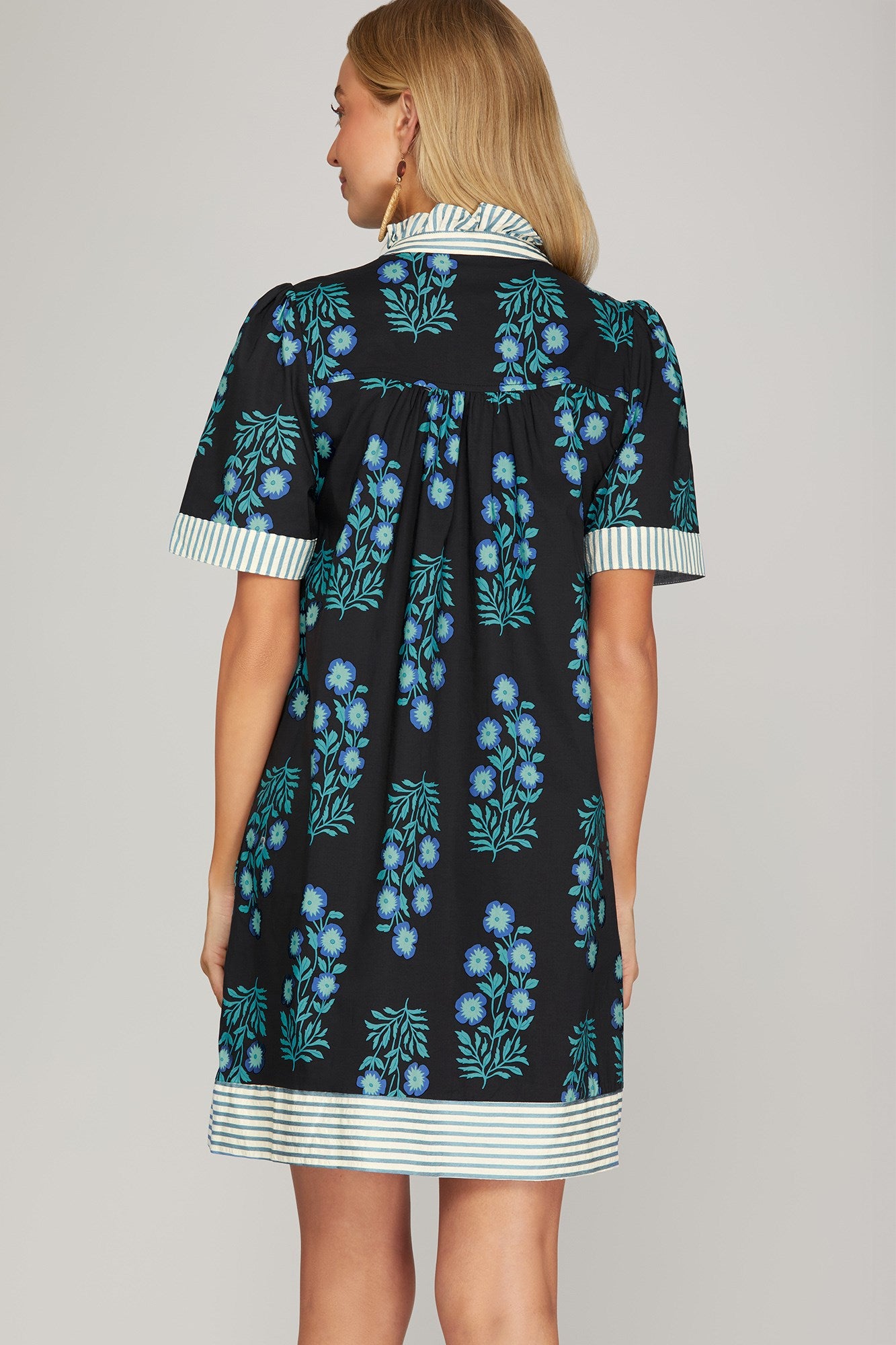 Ruffled Neck Button Down Mini Dress