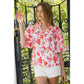THML Puff Sleeve Print V-Neck Top Pink