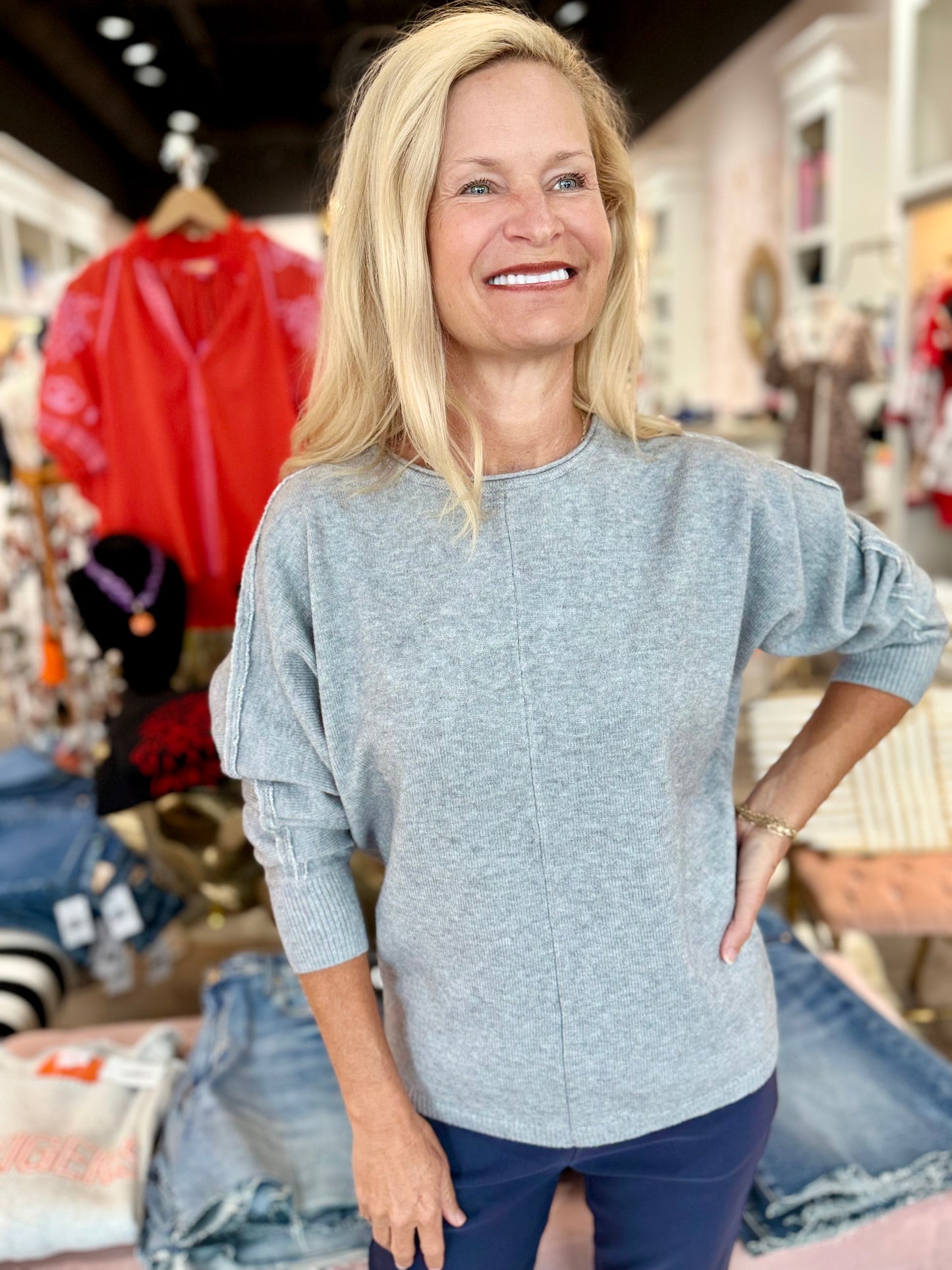 Charlie B Dolman Sleeve Sweater Grey