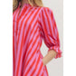 Striped puff sleeve mini dress: Pink