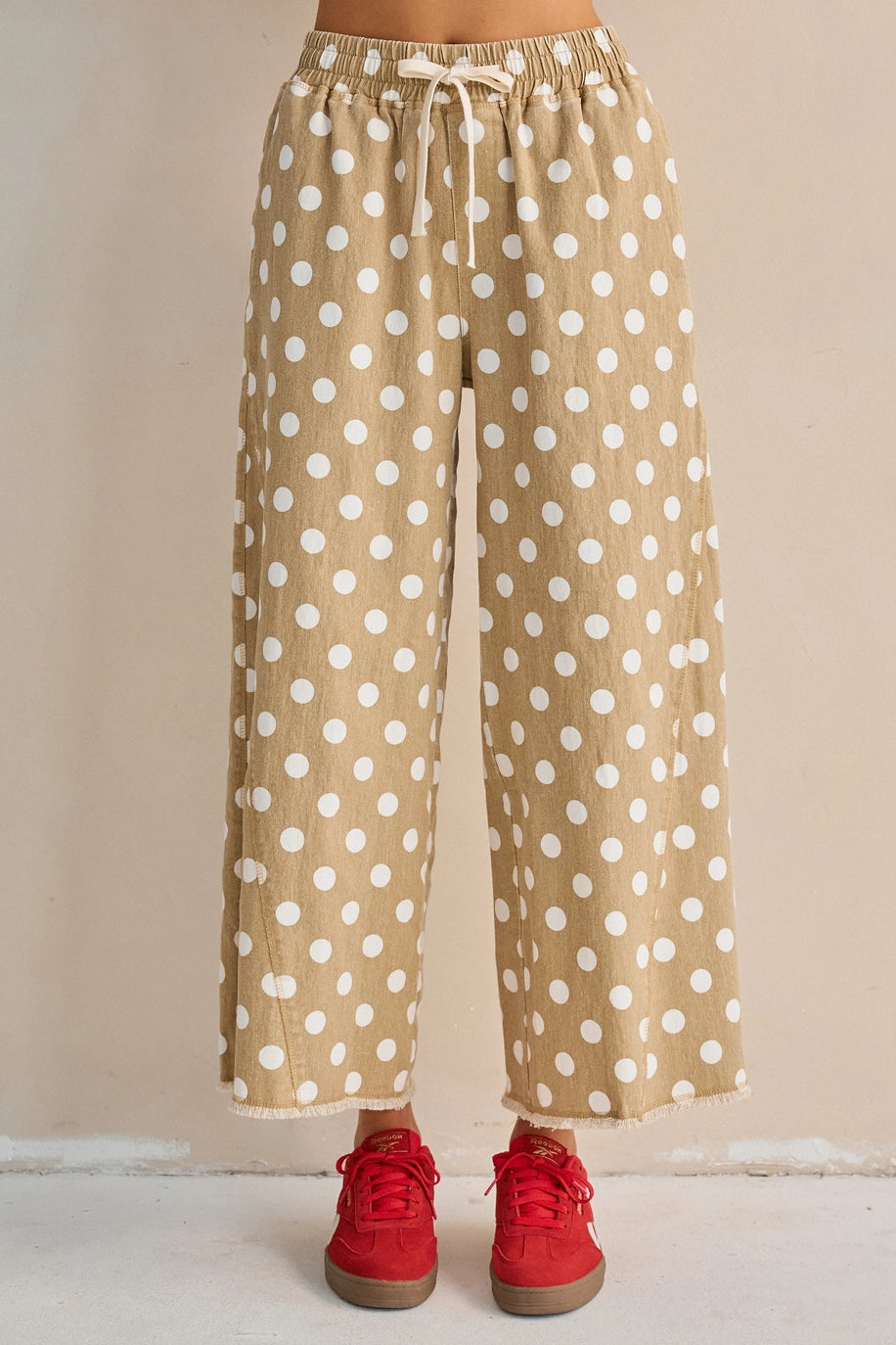 Polka Dot Raw Hem Wide Leg Pants