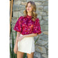 THML Puff Sleeve Print Top Burgundy