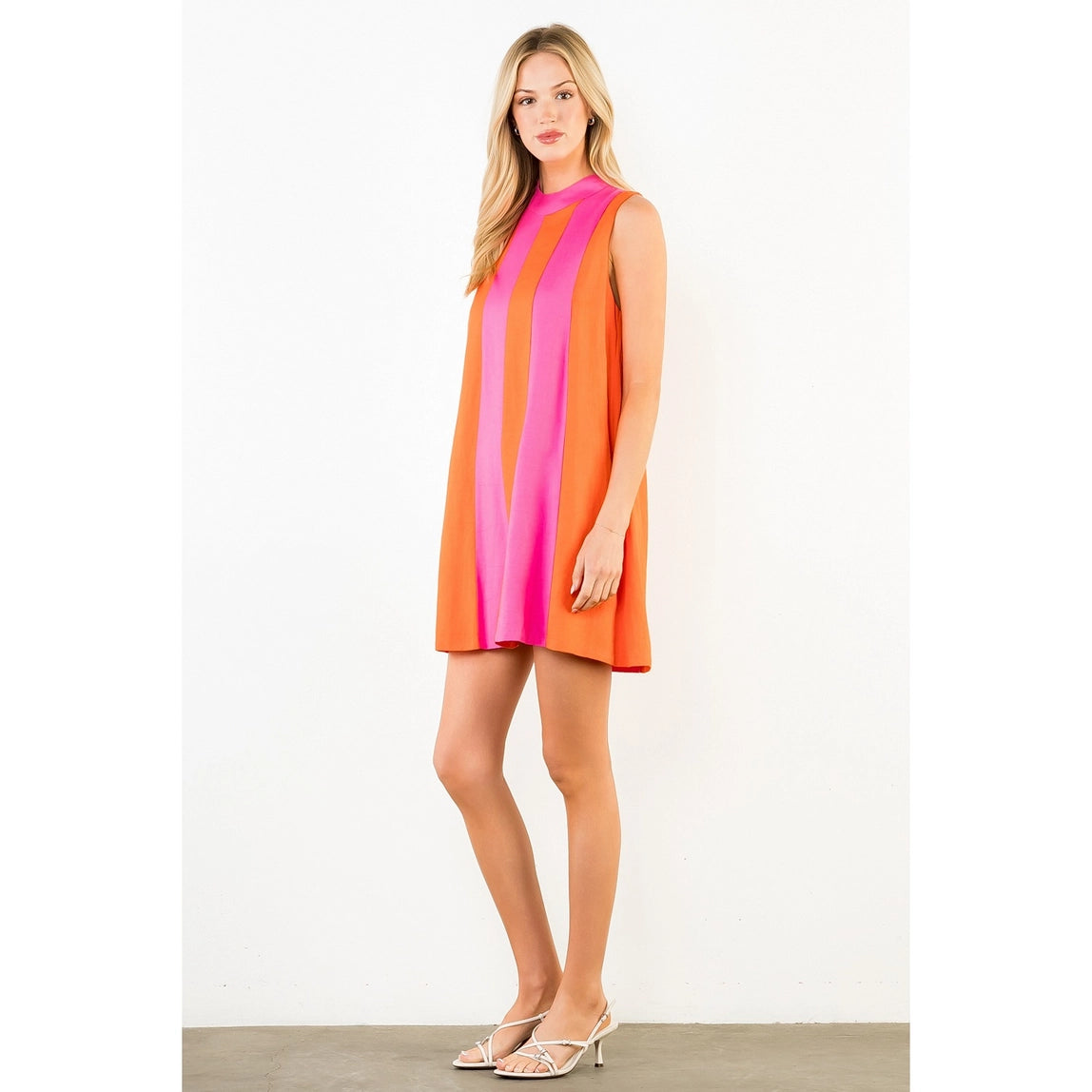 THML Sleeveless Colorblock Dress Pink