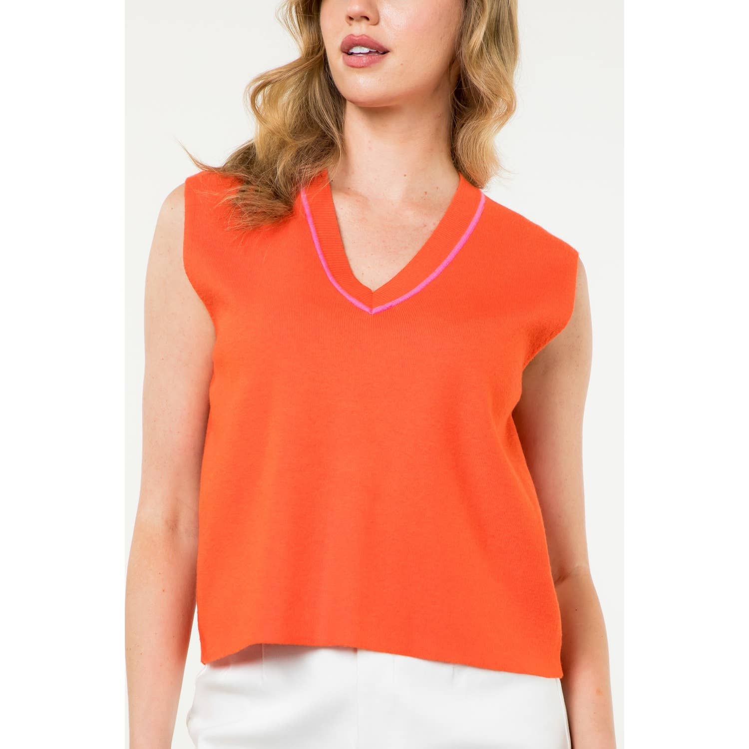 Sleeveless Knit Top Orange