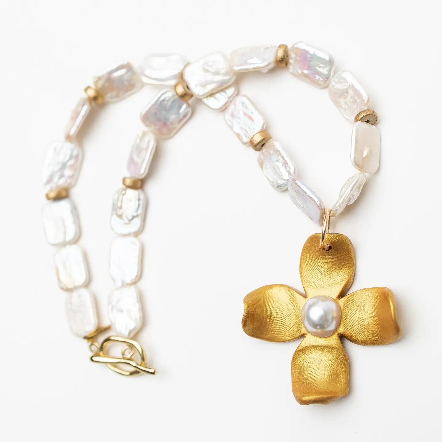 Hidden Truth Rectangle Fresh Water Pearl with Dogwood Pearl Necklace