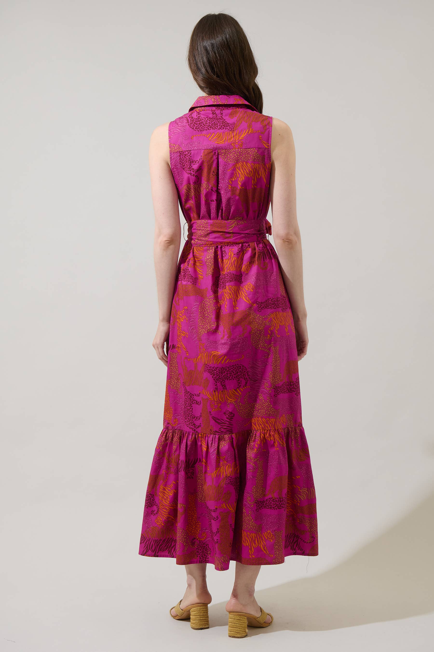 In the Jungle Cileah Collared Maxi Dress: Magenta