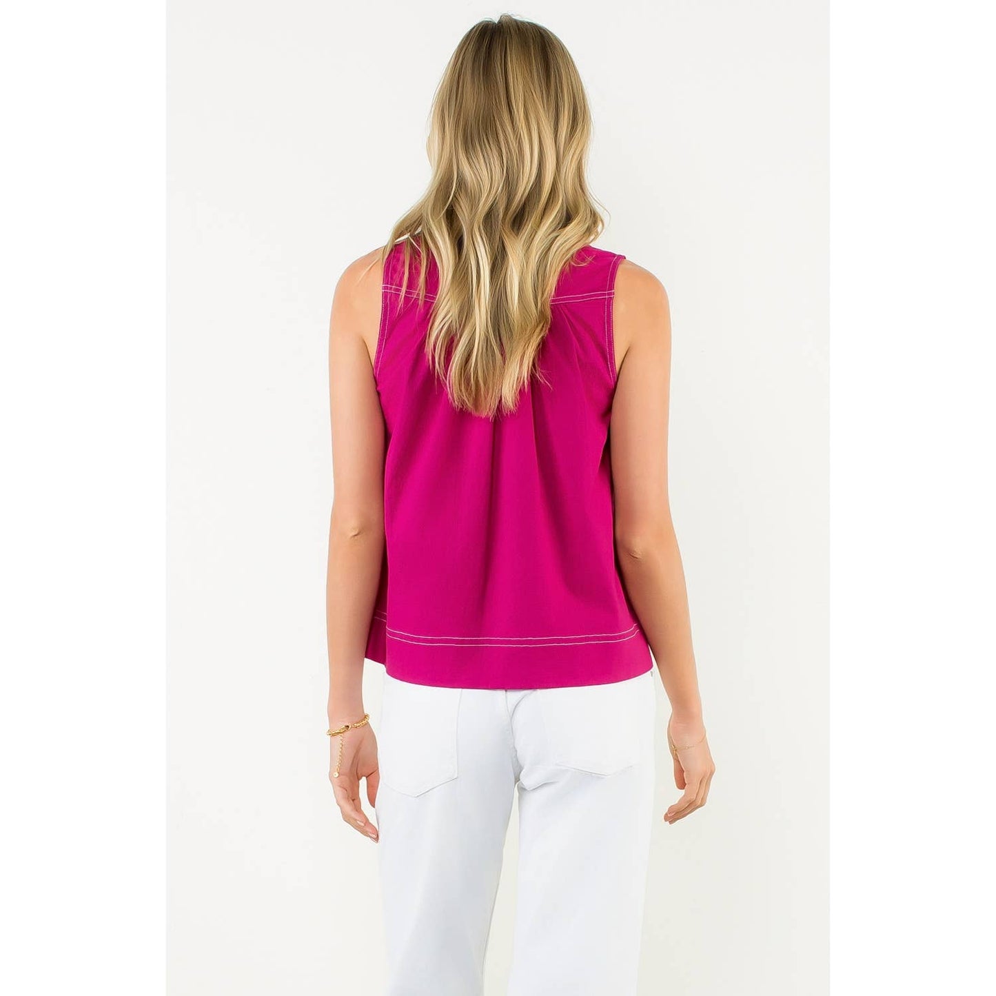 Fuchsia Contrast Stitch Sleeveless Top
