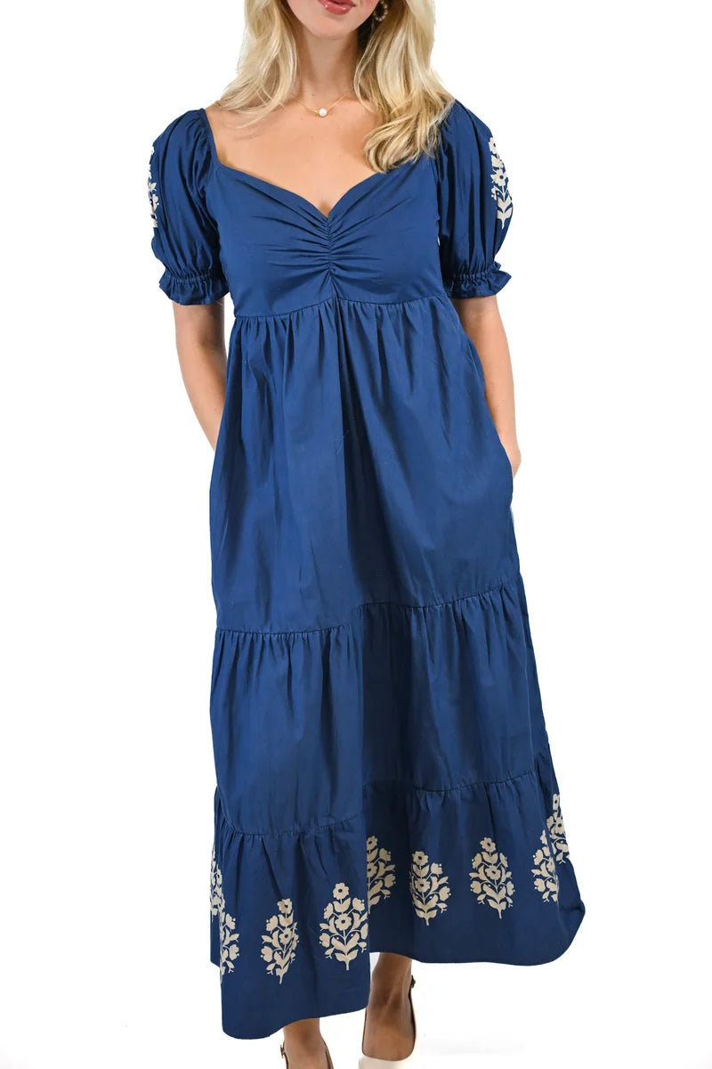 Victoria Dunn Clara the Label Peyton Sapphire Crest Maxi Dress