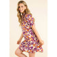Leaf Print Short Sleeve Smock Dress Purple/Orange