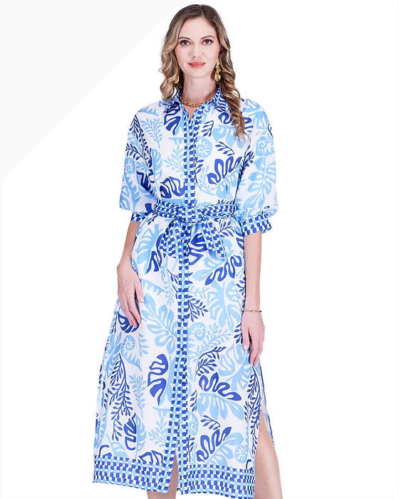 Jade Maxi Shirt Dress Lagoon Leaf
