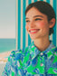 Vilagallo Blue and Green Leaf Print Shirt Dress