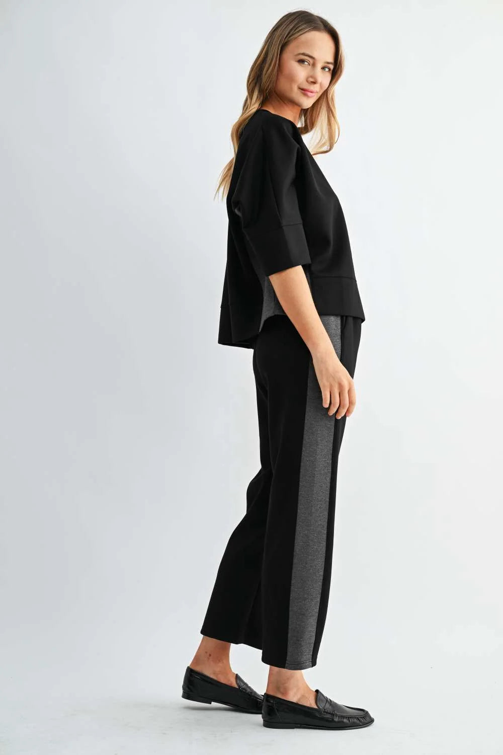 Joh Apparel Kirsten Stretch Ponte Top Black