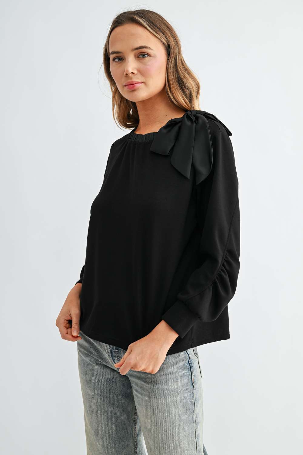 Joh Apparel Karl Bow-Tie Shoulder Top Black