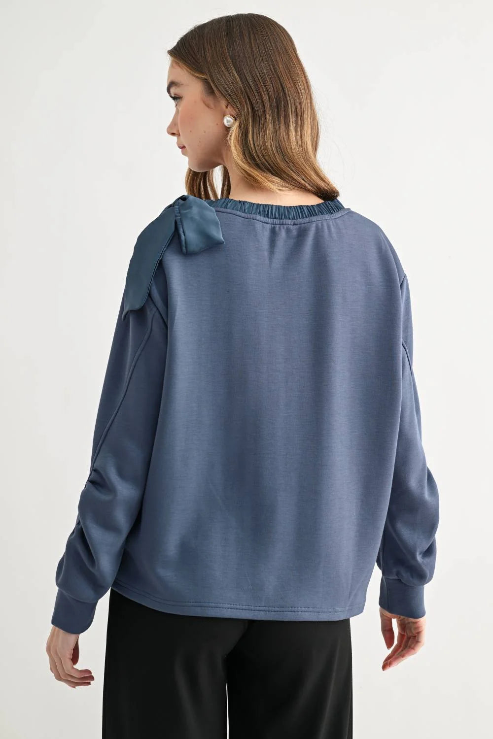 Joh Apparel Karl Bow-Tie Shoulder Top Denim Blue