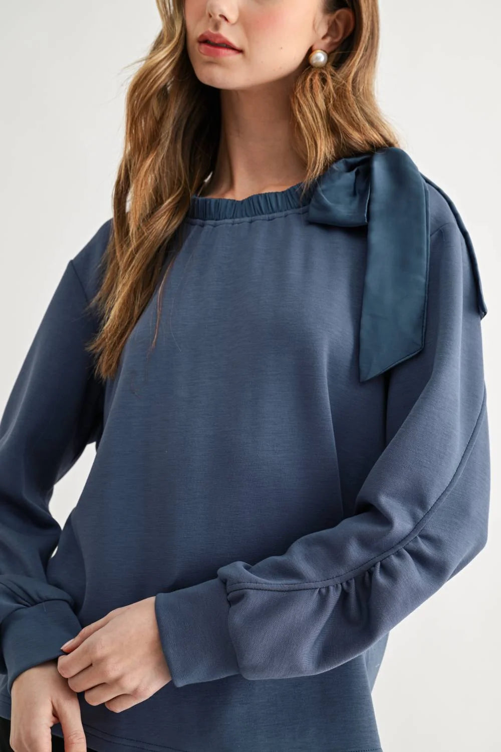 Joh Apparel Karl Bow-Tie Shoulder Top Denim Blue