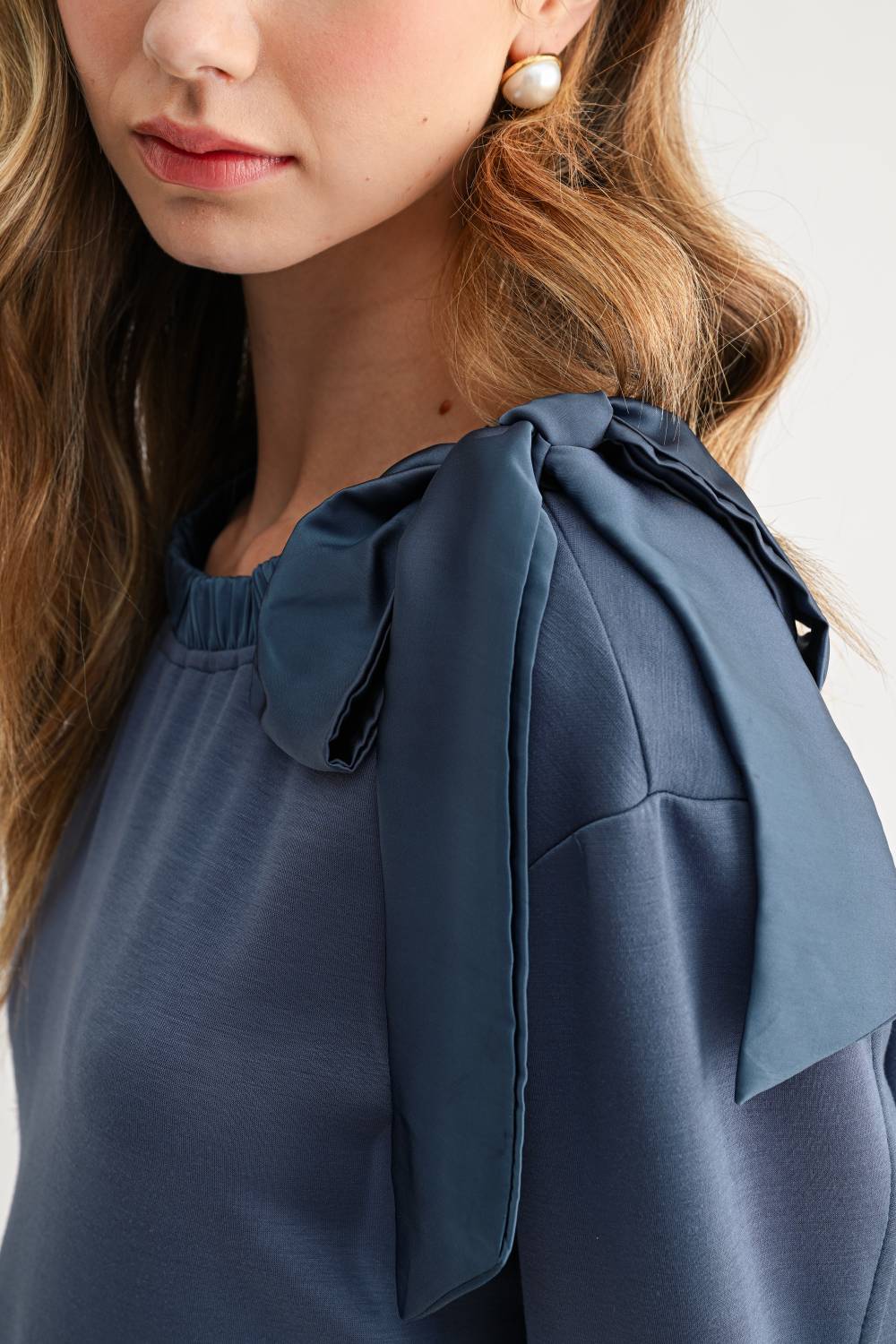 Joh Apparel Karl Bow-Tie Shoulder Top Denim Blue