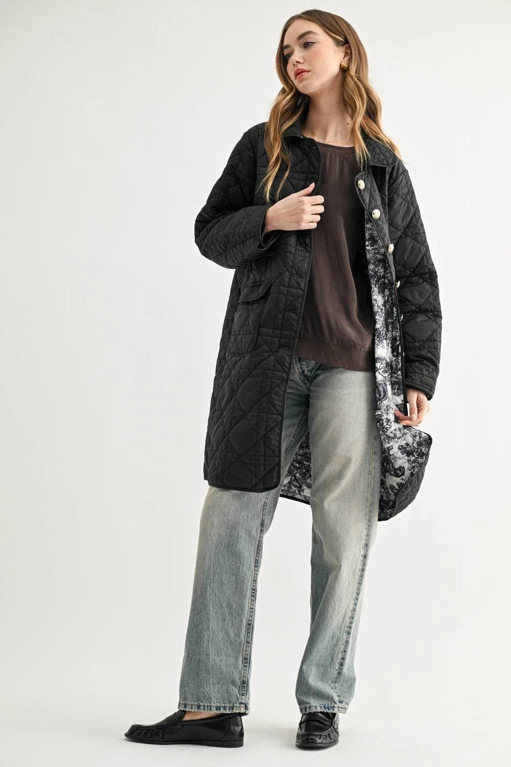 Joh Apparel Joselyn Quilted Longline Puffer Jacket Black