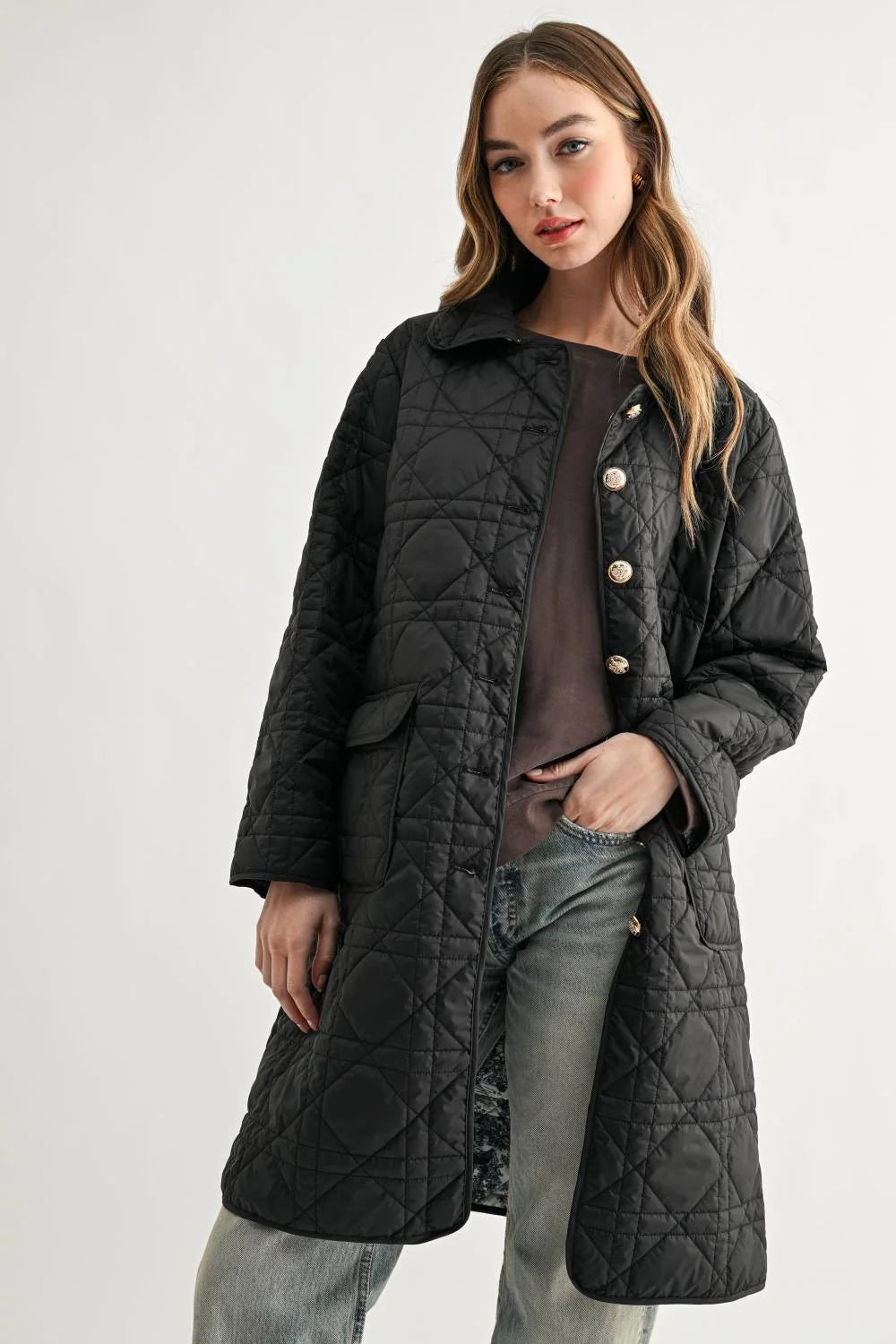 Joh Apparel Joselyn Quilted Longline Puffer Jacket Black