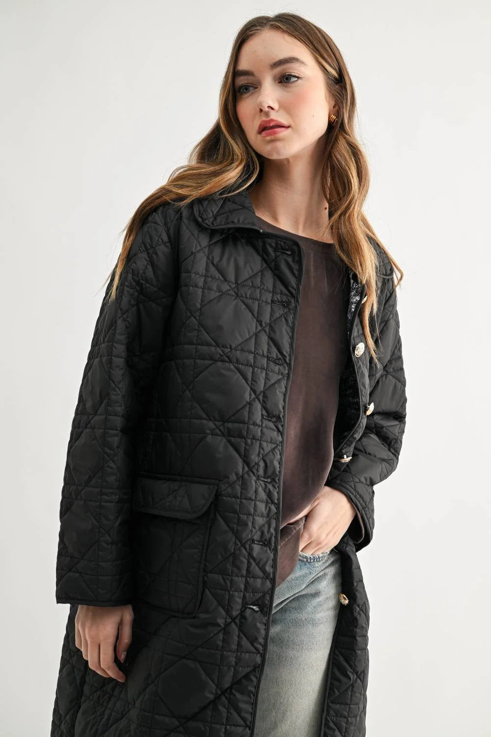 Joh Apparel Joselyn Quilted Longline Puffer Jacket Black