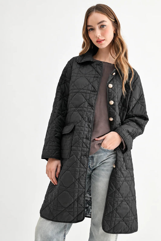 Joh Apparel Joselyn Quilted Longline Puffer Jacket Black
