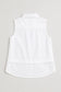 Caroline sleeveless white collared shirt top with curved hem and back yoke detail.