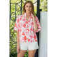THML Puff Sleeve Print V-Neck Top Pink
