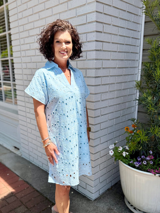 THML Short Sleeve Floral Eyelet Embroidery Dress