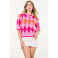 THML Short Sleeve Argyle Knit Top Pink