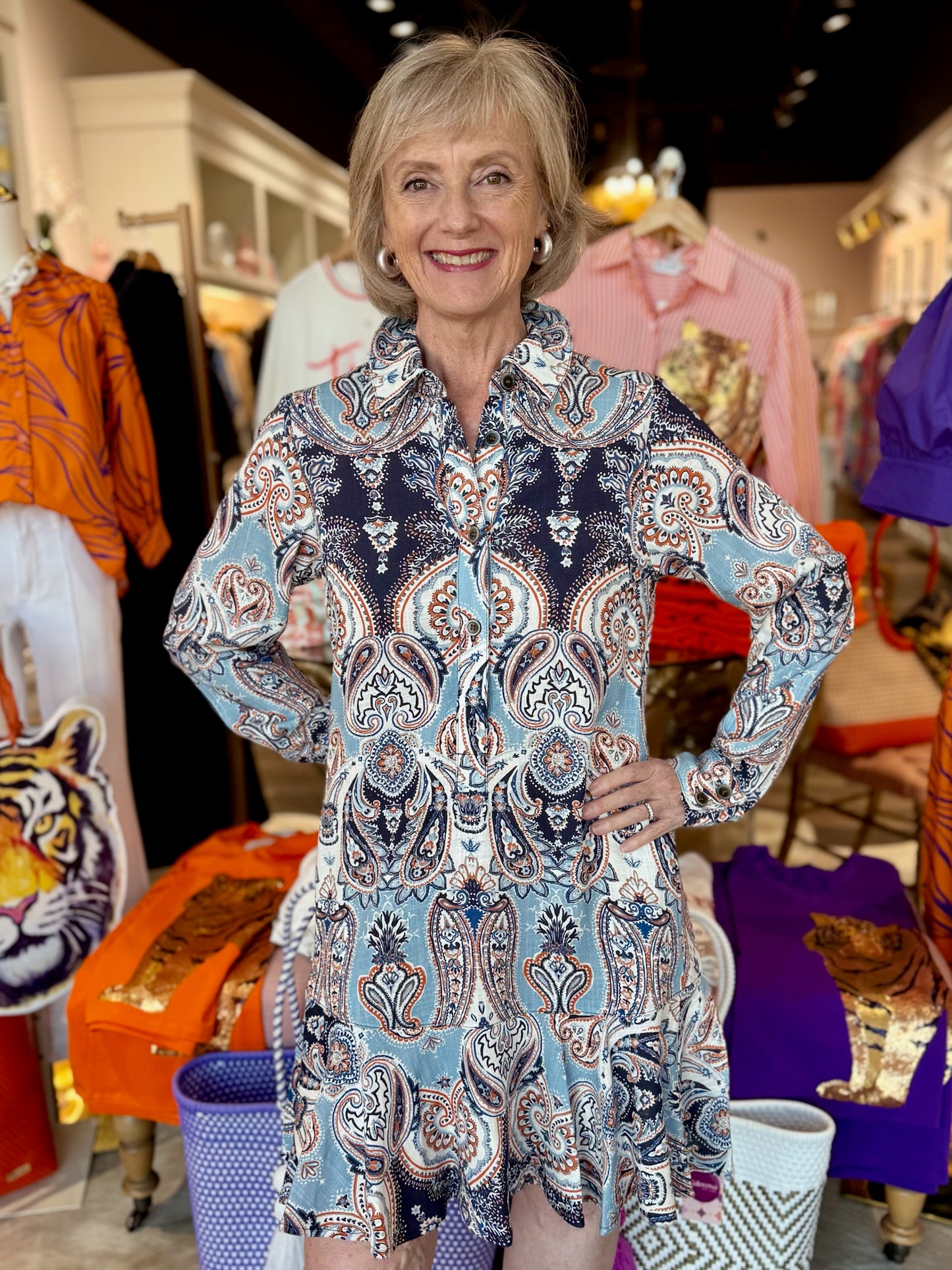 Uncle Frank's Paisley Flounce Shirt Dress