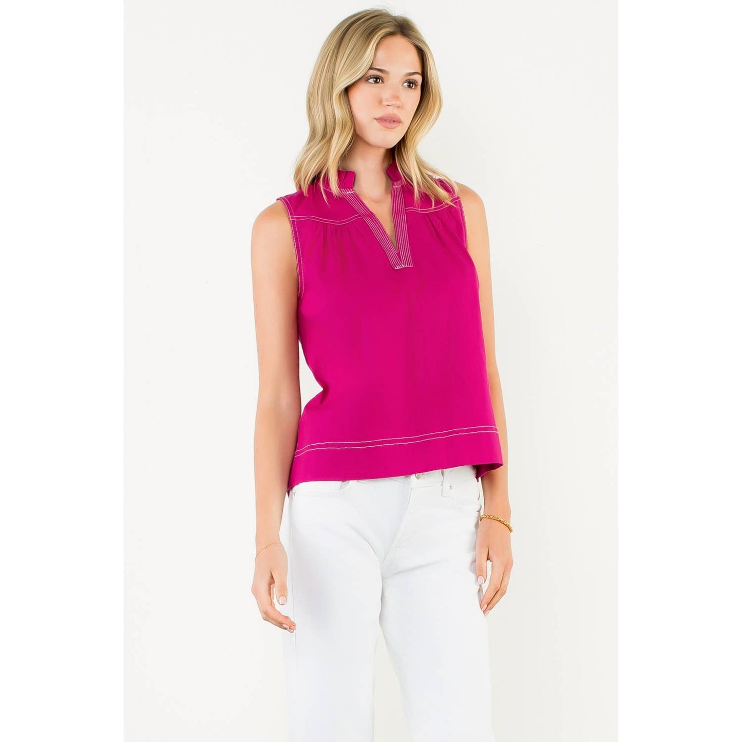 Fuchsia Contrast Stitch Sleeveless Top