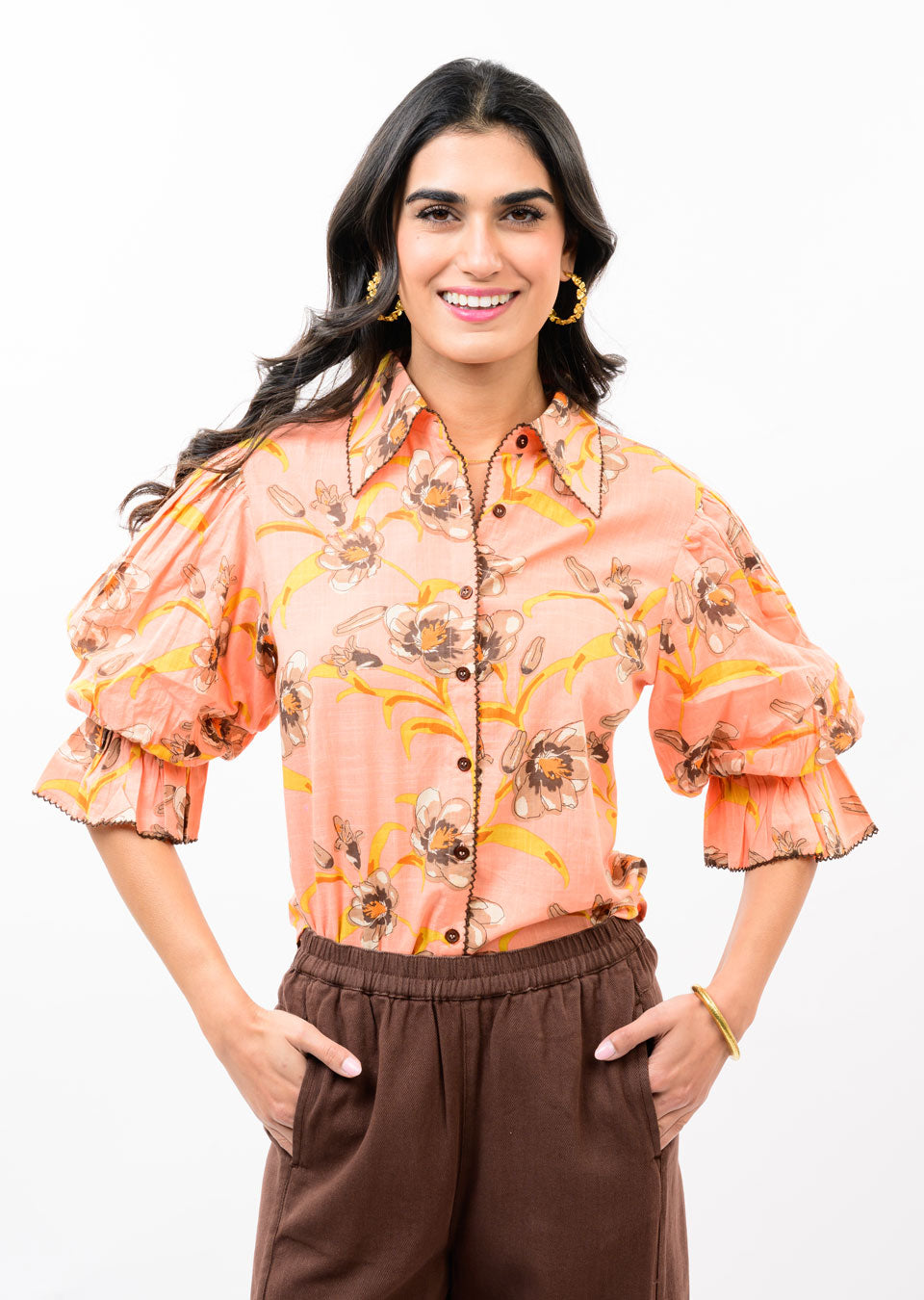 Ivy Jane Pointed Collar Poof Sleeve Top