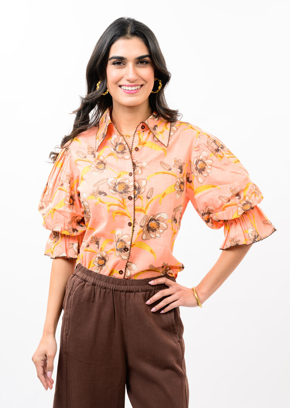 Ivy Jane Pointed Collar Poof Sleeve Top
