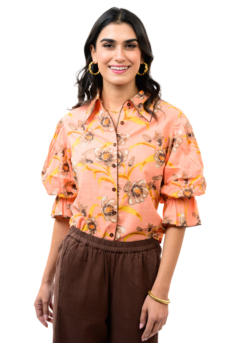Ivy Jane Pointed Collar Poof Sleeve Top