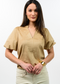 Ivy Jane Faux Suede Poof Sleeve Top Camel