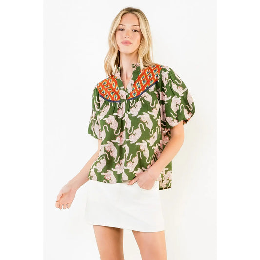 THML Puff Sleeve Tiger Print Top