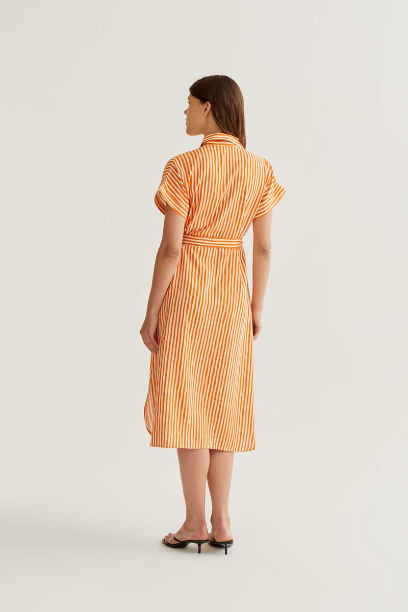 Orange Stripe Shirt Dress
