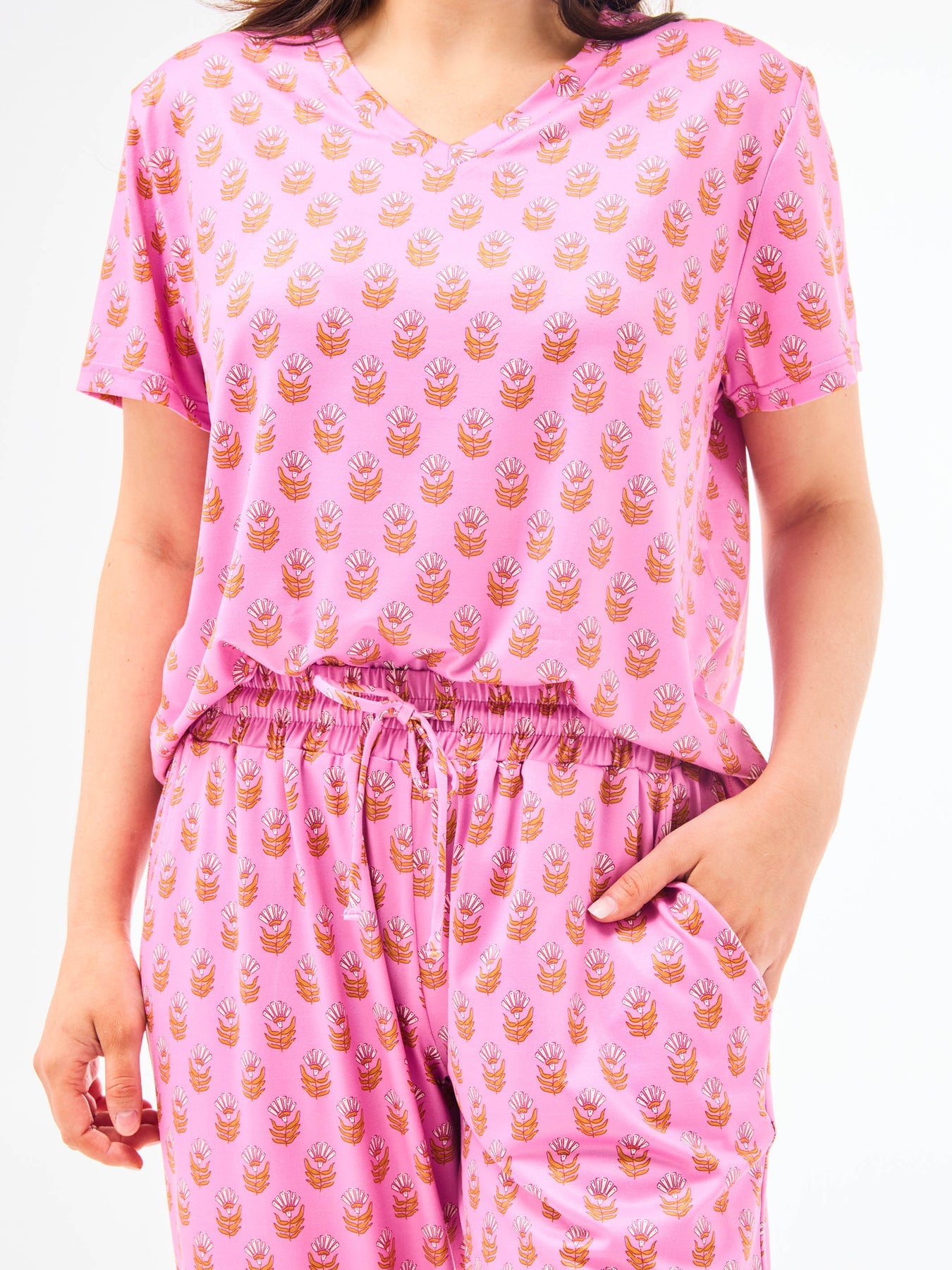 Mary Square Women's Pajama Set Floral Foulard Pink
